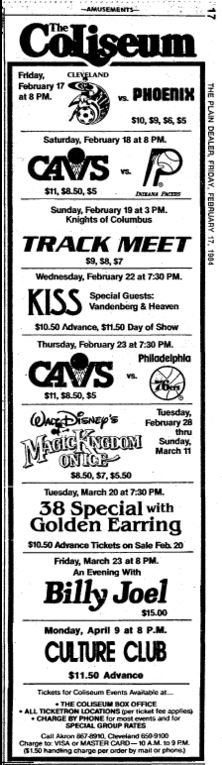 Golden Earring with 38 Special show ad Cleveland - Richfield Coliseum.